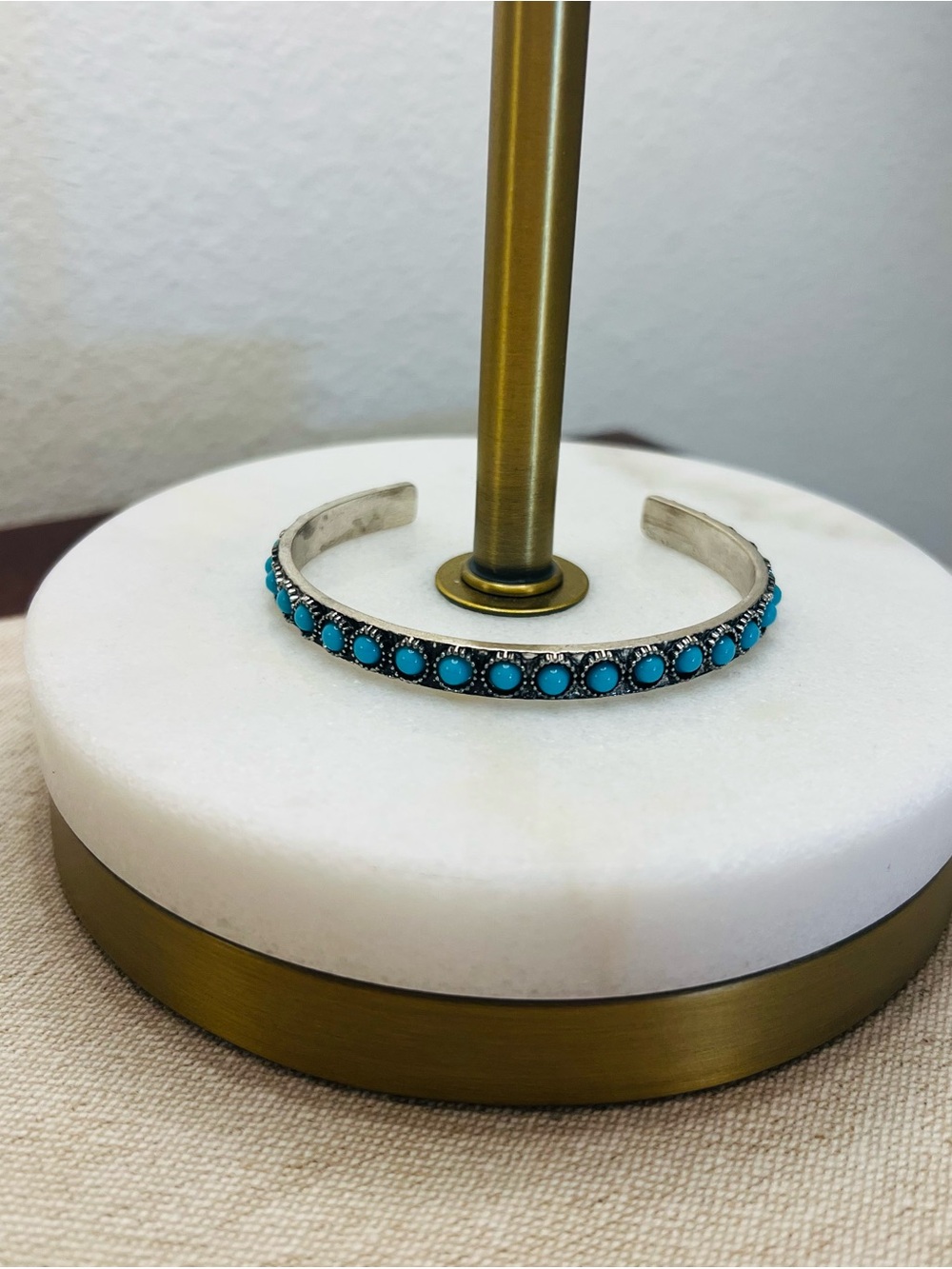 Silver-Tone Cuff Bracelet with Turquoise Accent Stones